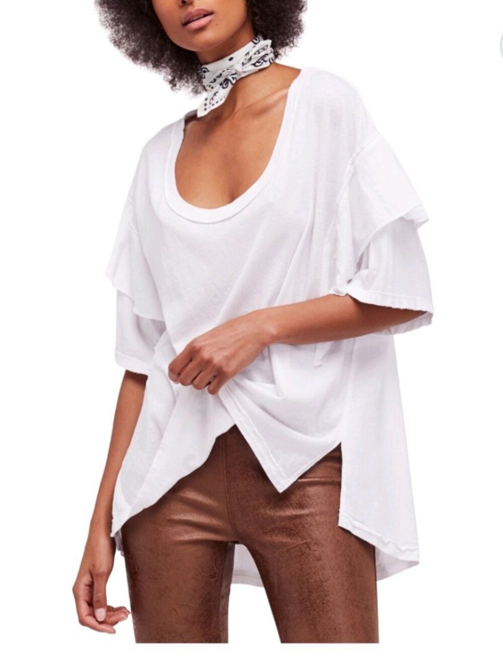 We The Free White Abracadabra Scoop Neck Ruffle Sleeve Top, S